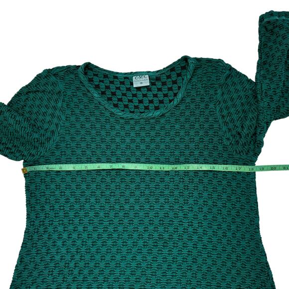 CMC COLOR ME COTTON Teal Black Textured Tunic Top Size Medium Womens 3/4 Sleeve - Picture 8 of 10